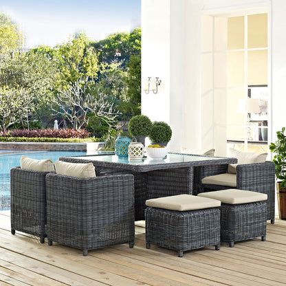 Summon 9 Piece Outdoor Patio Sunbrella® Dining Set - Antique Canvas Beige