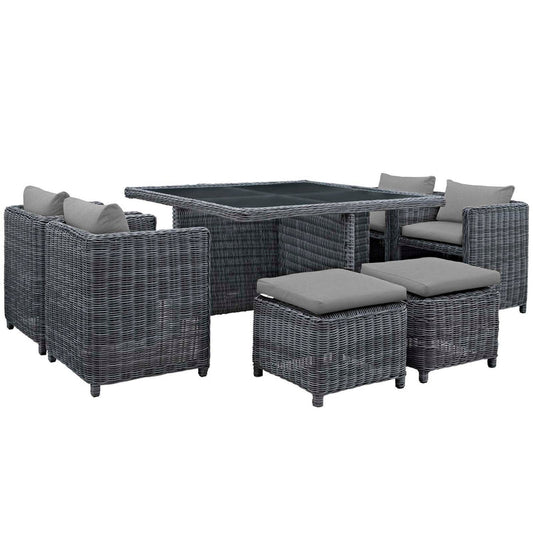Summon 9 Piece Outdoor Patio Sunbrella® Dining Set - Canvas Gray