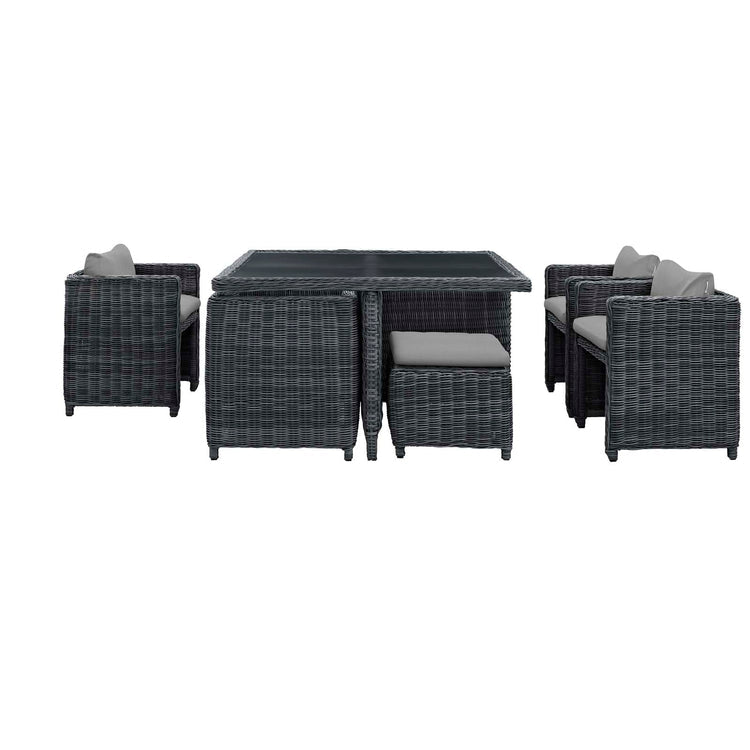 Summon 9 Piece Outdoor Patio Sunbrella® Dining Set - Canvas Gray