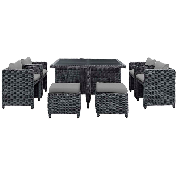 Summon 9 Piece Outdoor Patio Sunbrella® Dining Set - Canvas Gray