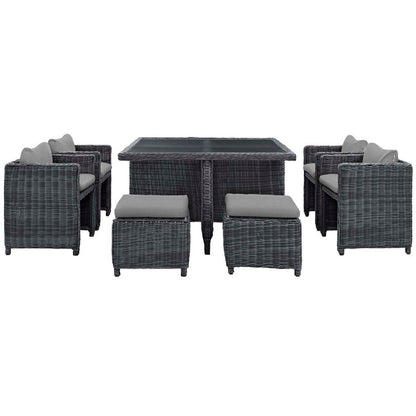 Summon 9 Piece Outdoor Patio Sunbrella® Dining Set - Canvas Gray