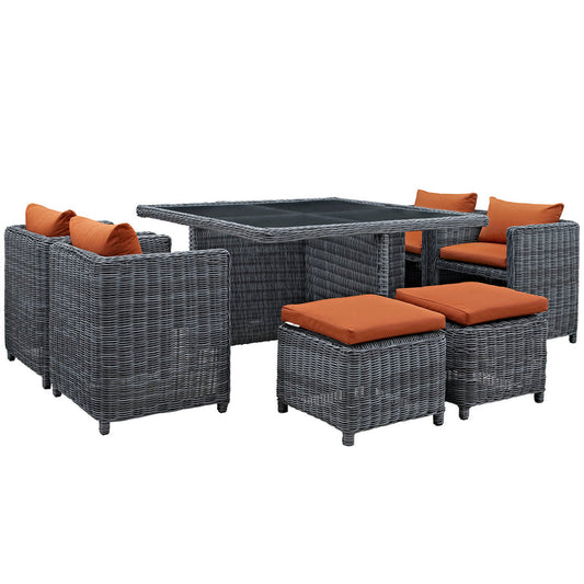 Summon 9 Piece Outdoor Patio Sunbrella® Dining Set - Canvas Tuscan