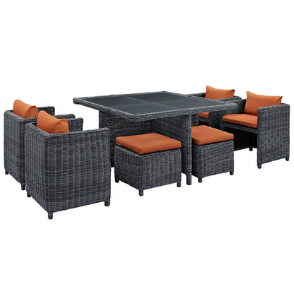 Summon 9 Piece Outdoor Patio Sunbrella® Dining Set - Canvas Tuscan