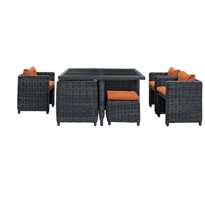 Summon 9 Piece Outdoor Patio Sunbrella® Dining Set - Canvas Tuscan