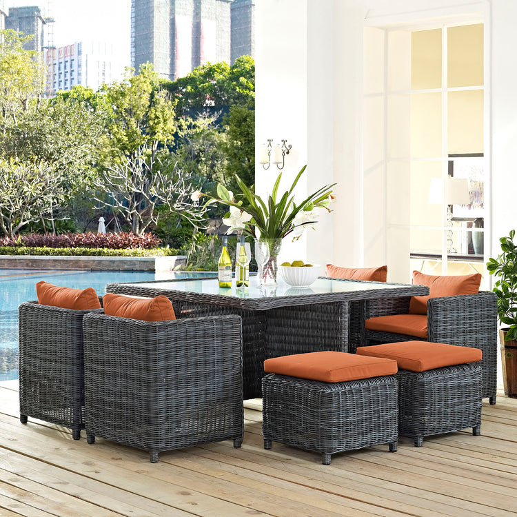 Summon 9 Piece Outdoor Patio Sunbrella® Dining Set - Canvas Tuscan