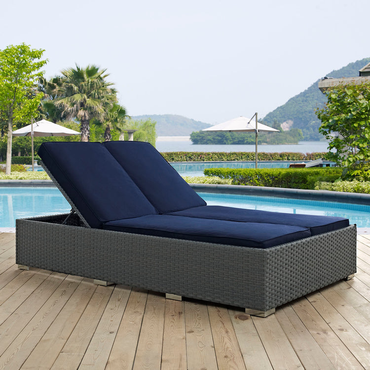 Sojourn Outdoor Patio Sunbrella® Double Chaise - Chocolate Navy
