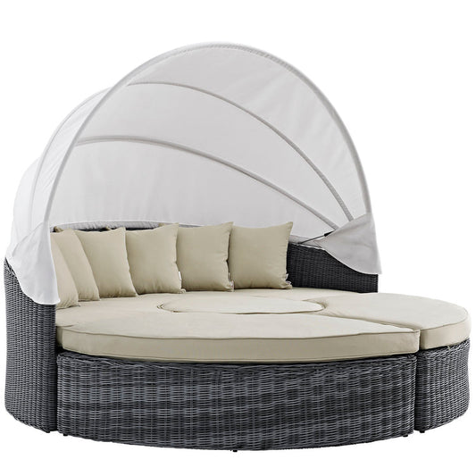 Summon Canopy Outdoor Patio Sunbrella® Daybed - Antique Canvas Beige