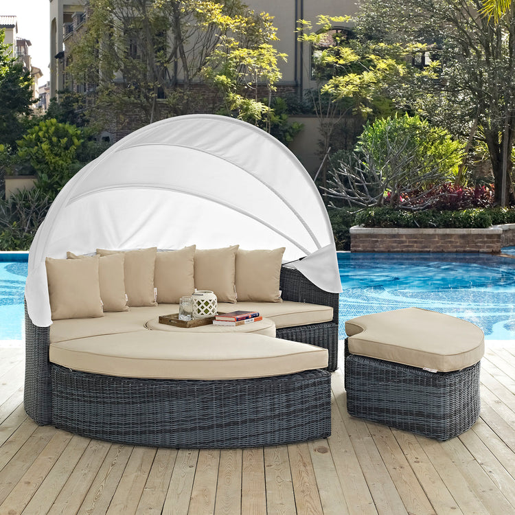 Summon Canopy Outdoor Patio Sunbrella® Daybed - Antique Canvas Beige