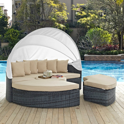Summon Canopy Outdoor Patio Sunbrella® Daybed - Antique Canvas Beige