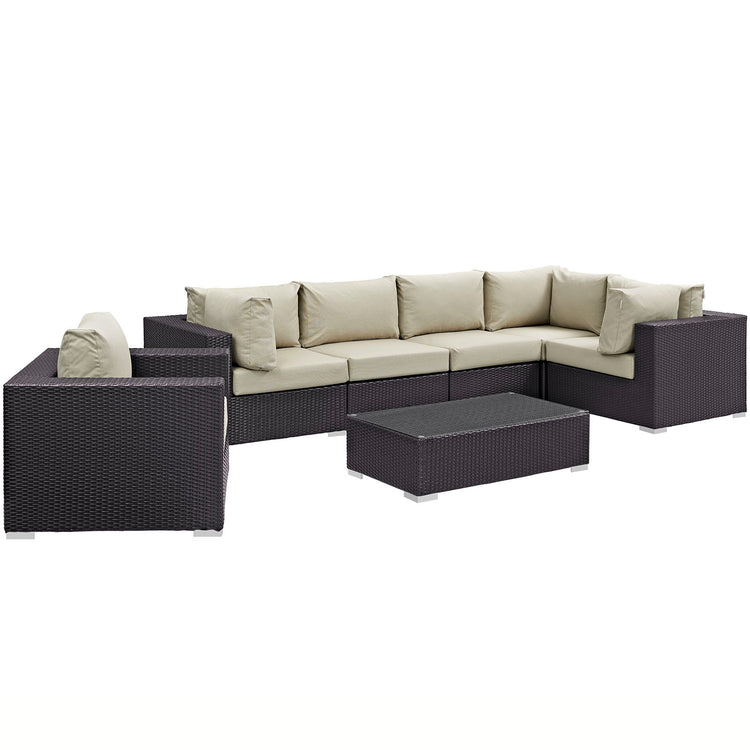 Convene 7 Piece Outdoor Patio Sectional Set - Espresso Beige
