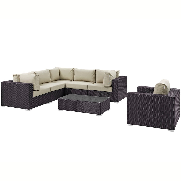 Convene 7 Piece Outdoor Patio Sectional Set - Espresso Beige