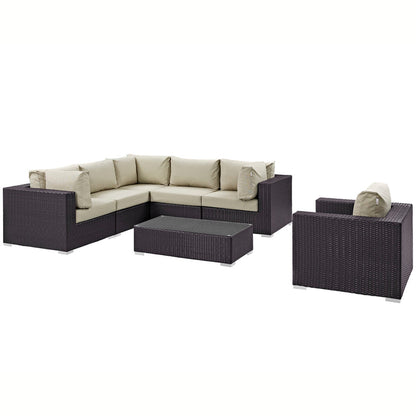 Convene 7 Piece Outdoor Patio Sectional Set - Espresso Beige