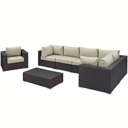 Convene 7 Piece Outdoor Patio Sectional Set - Espresso Beige
