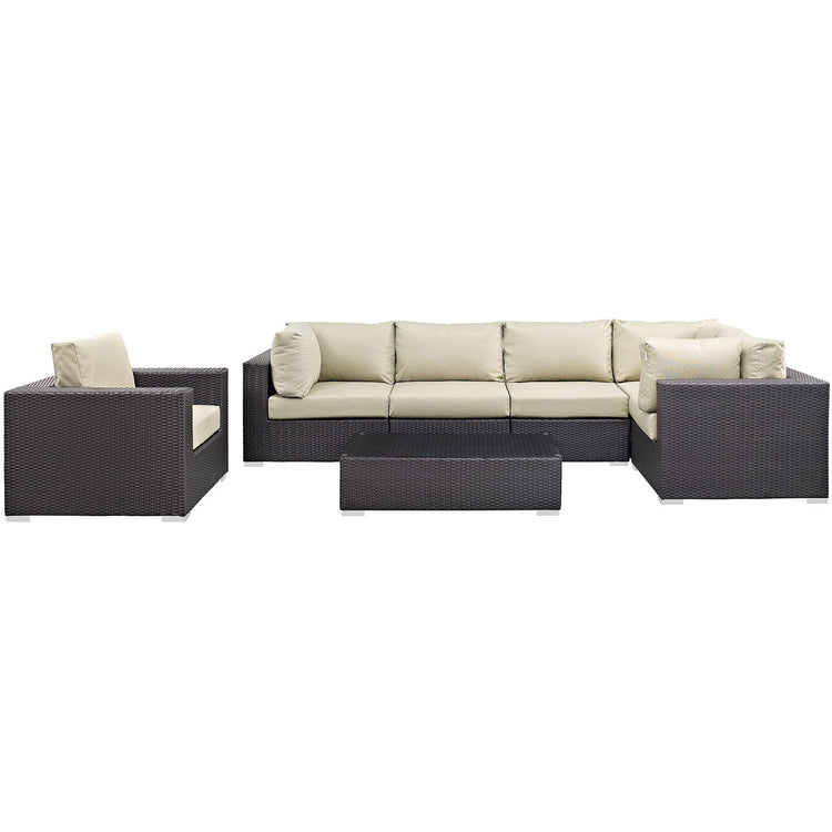 Convene 7 Piece Outdoor Patio Sectional Set - Espresso Beige
