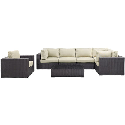 Convene 7 Piece Outdoor Patio Sectional Set - Espresso Beige
