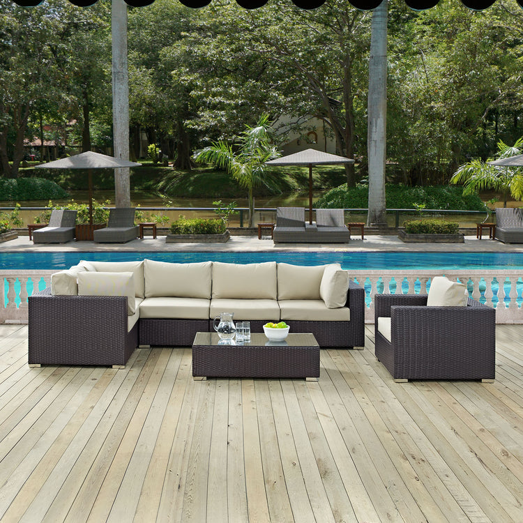 Convene 7 Piece Outdoor Patio Sectional Set - Espresso Beige