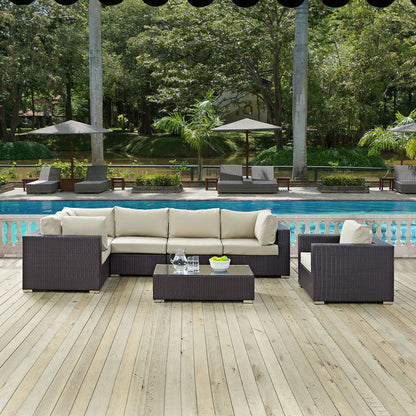 Convene 7 Piece Outdoor Patio Sectional Set - Espresso Beige