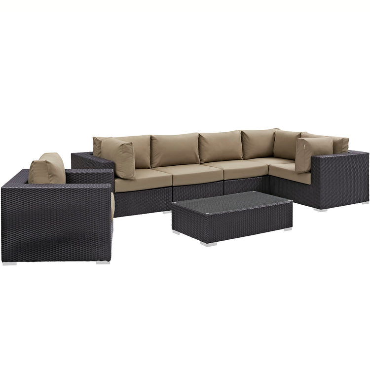 Convene 7 Piece Outdoor Patio Sectional Set - Espresso Mocha