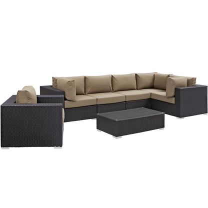 Convene 7 Piece Outdoor Patio Sectional Set - Espresso Mocha