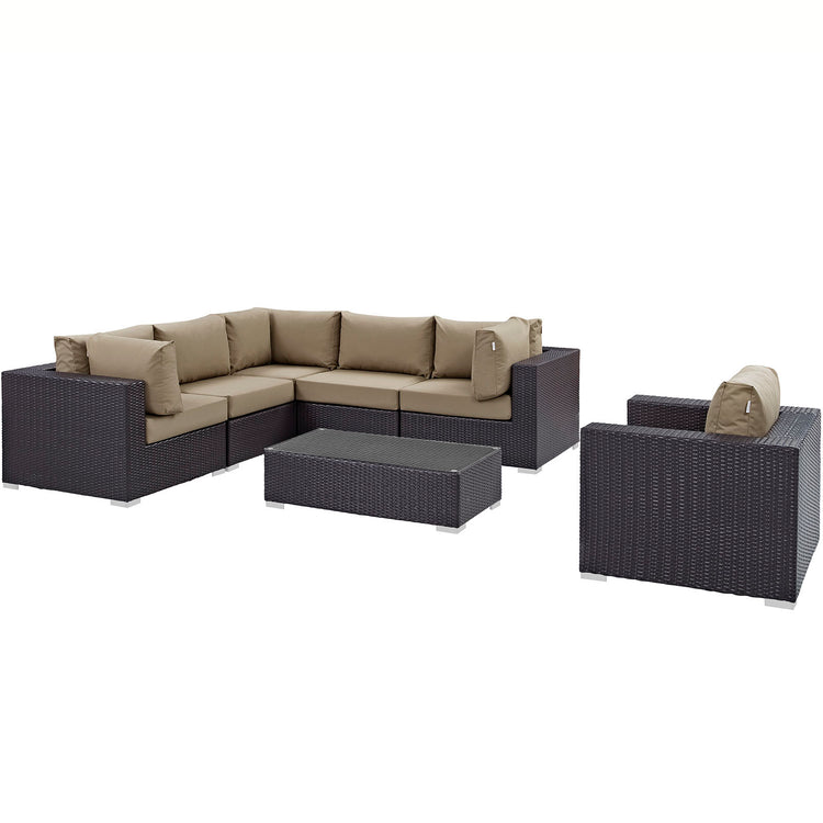 Convene 7 Piece Outdoor Patio Sectional Set - Espresso Mocha