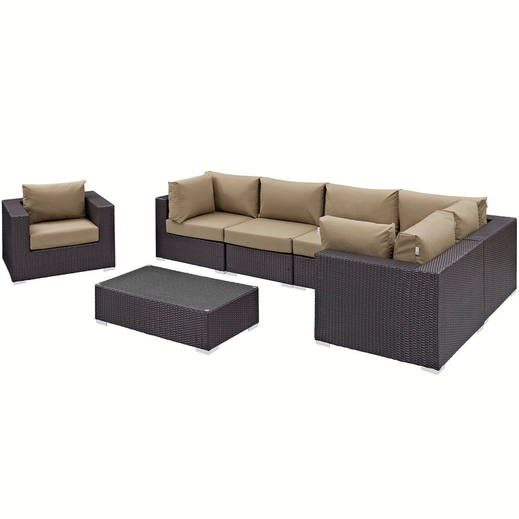 Convene 7 Piece Outdoor Patio Sectional Set - Espresso Mocha