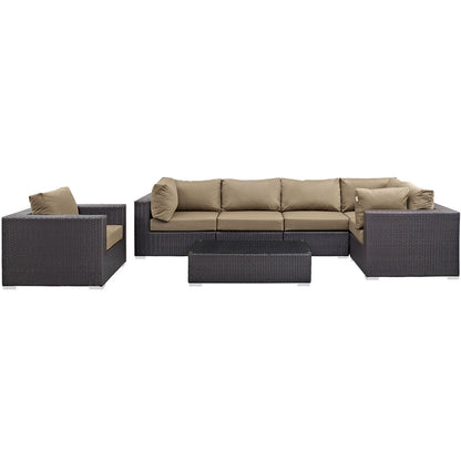 Convene 7 Piece Outdoor Patio Sectional Set - Espresso Mocha