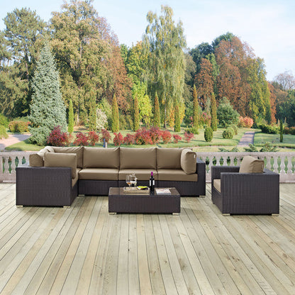 Convene 7 Piece Outdoor Patio Sectional Set - Espresso Mocha