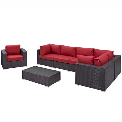 Convene 7 Piece Outdoor Patio Sectional Set - Espresso Red