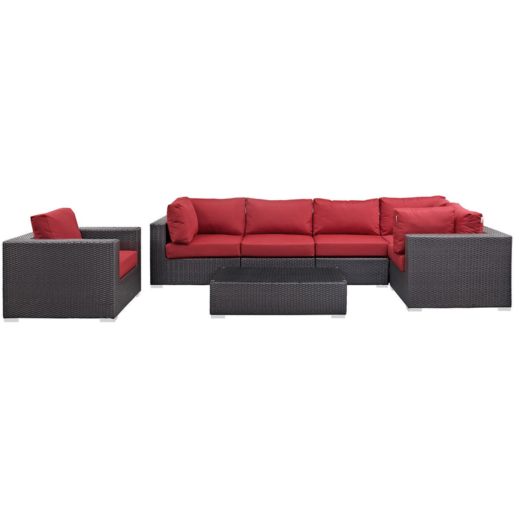 Convene 7 Piece Outdoor Patio Sectional Set - Espresso Red