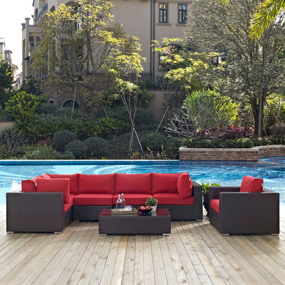Convene 7 Piece Outdoor Patio Sectional Set - Espresso Red