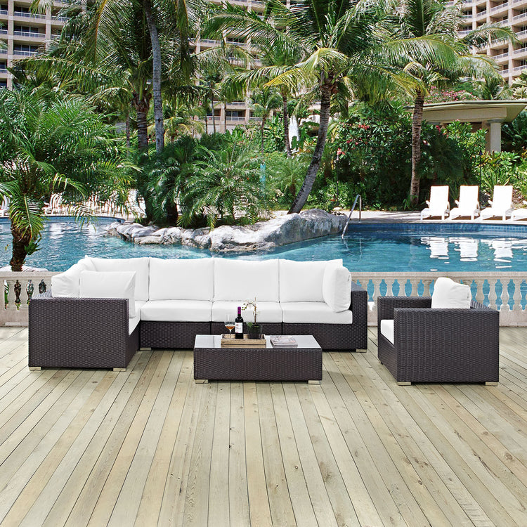 Convene 7 Piece Outdoor Patio Sectional Set - Espresso White