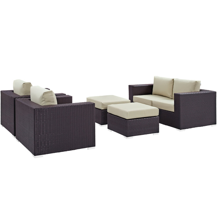 Convene 5 Piece Outdoor Patio Sofa Set - Espresso Beige