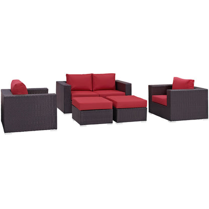 Convene 5 Piece Outdoor Patio Sofa Set - Espresso Red