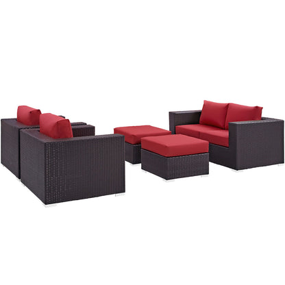 Convene 5 Piece Outdoor Patio Sofa Set - Espresso Red