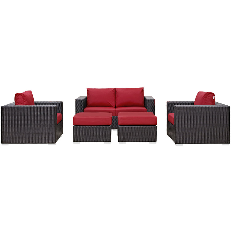 Convene 5 Piece Outdoor Patio Sofa Set - Espresso Red