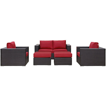 Convene 5 Piece Outdoor Patio Sofa Set - Espresso Red