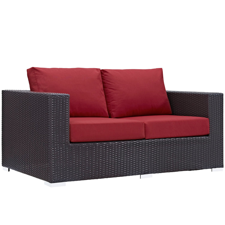 Convene 5 Piece Outdoor Patio Sofa Set - Espresso Red