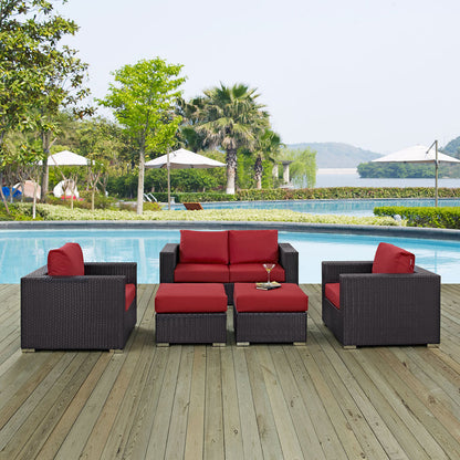 Convene 5 Piece Outdoor Patio Sofa Set - Espresso Red