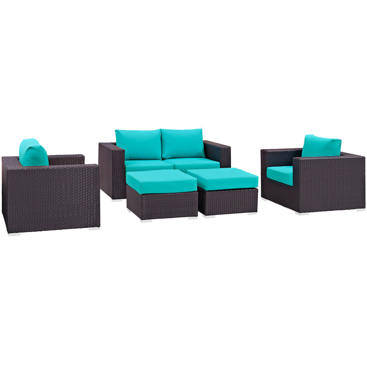 Convene 5 Piece Outdoor Patio Sofa Set - Espresso Turquoise