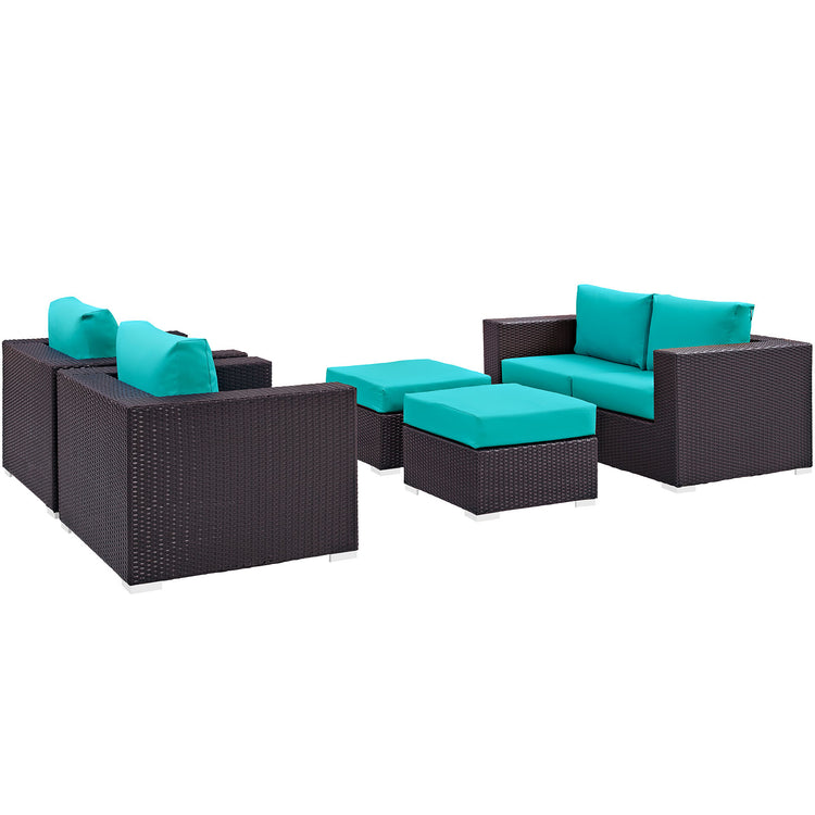 Convene 5 Piece Outdoor Patio Sofa Set - Espresso Turquoise
