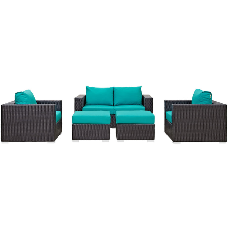 Convene 5 Piece Outdoor Patio Sofa Set - Espresso Turquoise