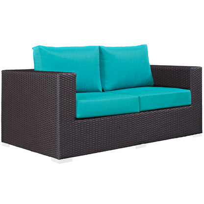 Convene 5 Piece Outdoor Patio Sofa Set - Espresso Turquoise