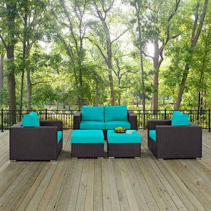 Convene 5 Piece Outdoor Patio Sofa Set - Espresso Turquoise