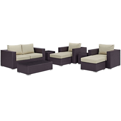 Convene 8 Piece Outdoor Patio Sofa Set - Espresso Beige