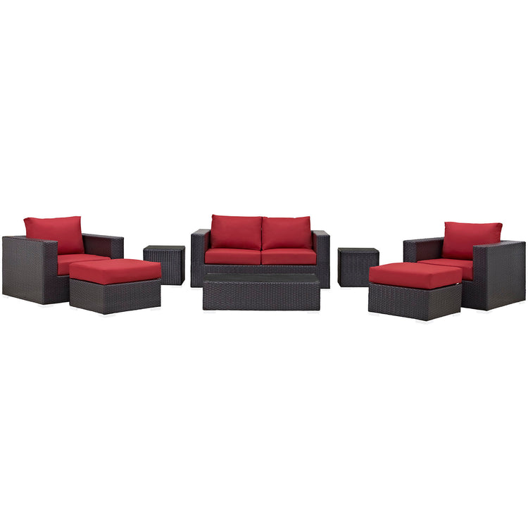 Convene 8 Piece Outdoor Patio Sofa Set - Espresso Red
