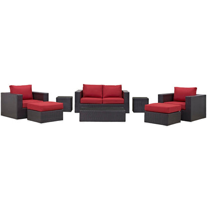 Convene 8 Piece Outdoor Patio Sofa Set - Espresso Red