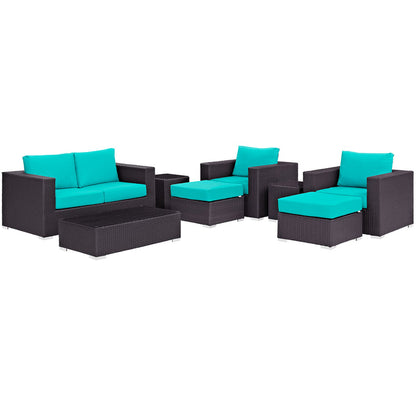 Convene 8 Piece Outdoor Patio Sofa Set - Espresso Turquoise