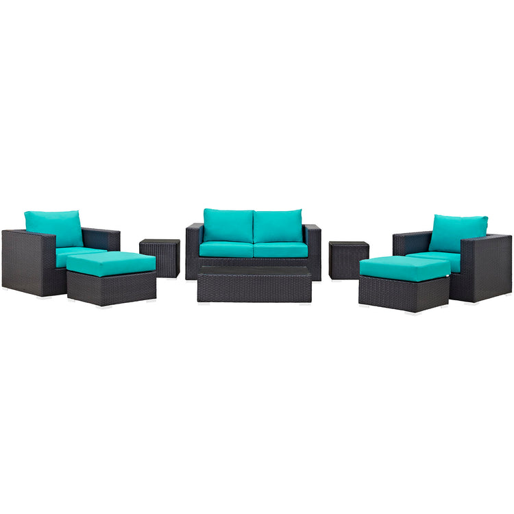 Convene 8 Piece Outdoor Patio Sofa Set - Espresso Turquoise