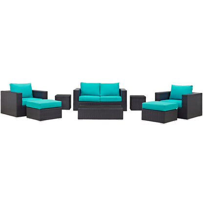 Convene 8 Piece Outdoor Patio Sofa Set - Espresso Turquoise
