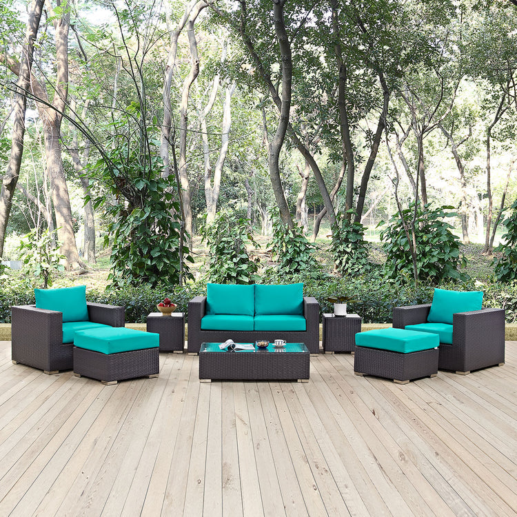 Convene 8 Piece Outdoor Patio Sofa Set - Espresso Turquoise